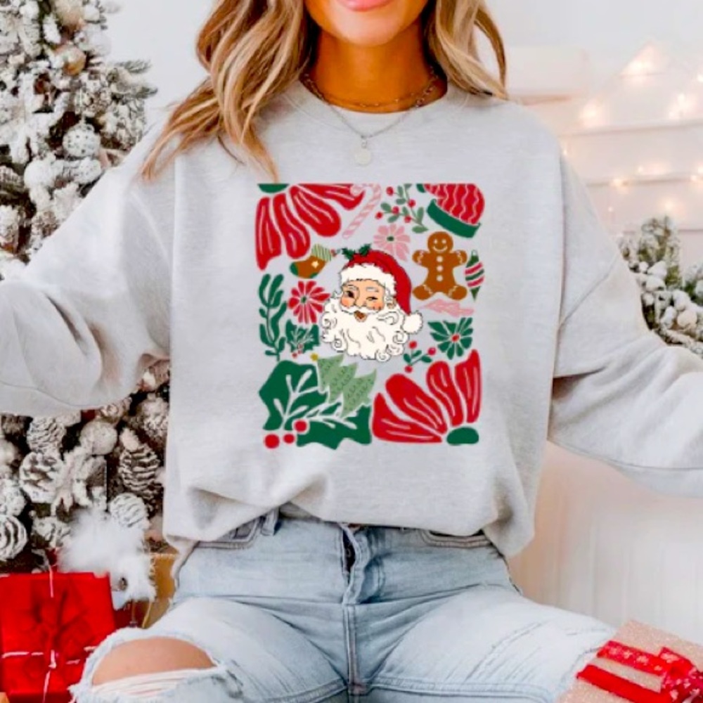 Vintage Santa Grey Gildan Sweatshirt 50% Cotton 50% Polyester S-M-L-XL